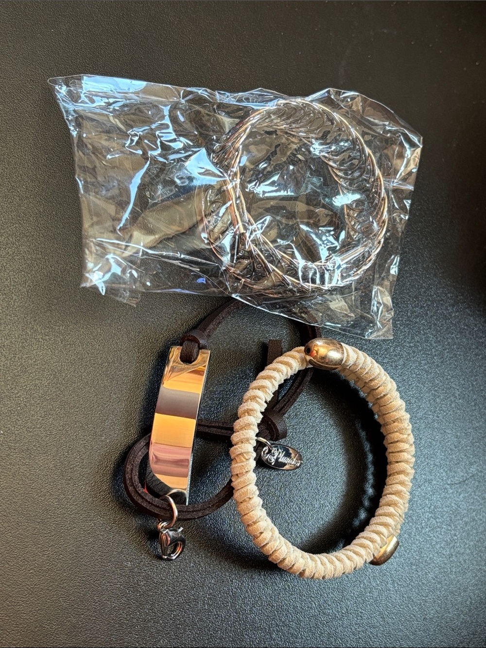 Plunder Neutral Stack: Silver-Tone & Beige Bracelet Set
